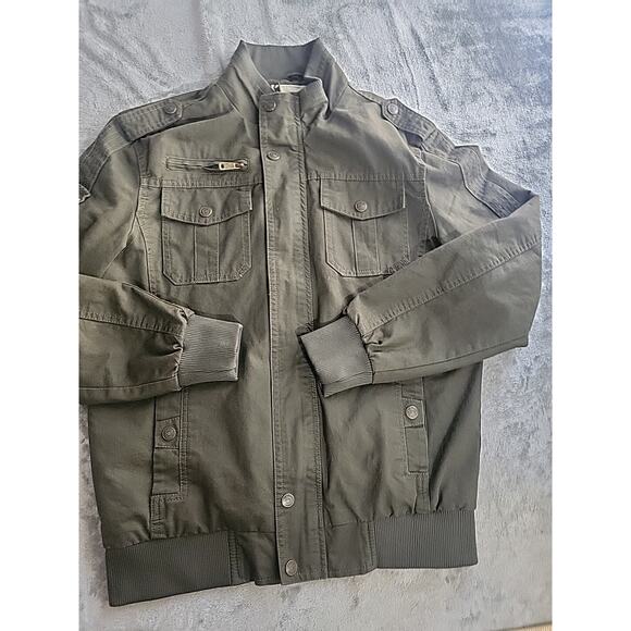 Wenven Jacket Men Sz (M) Green Full Zip Utility Military Lapel Cotton 100% - Picture 4 of 10